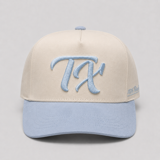 "TX" Snapback - Beige/Dusty Blue Suede