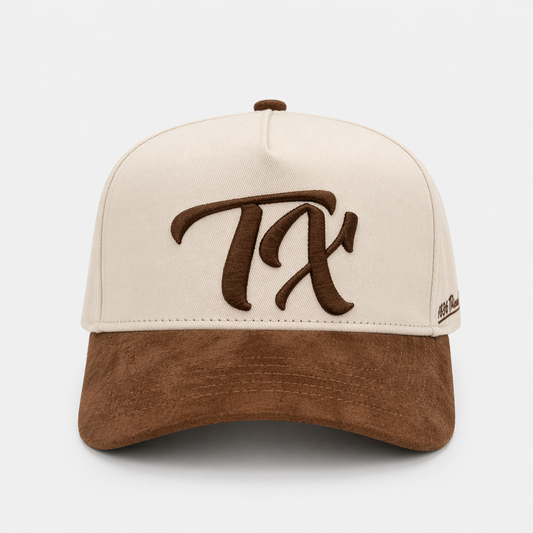 "TX" Snapback - Beige/Mocha Suede