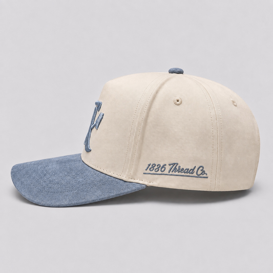 "TX" Snapback - Beige/Dusty Blue Suede