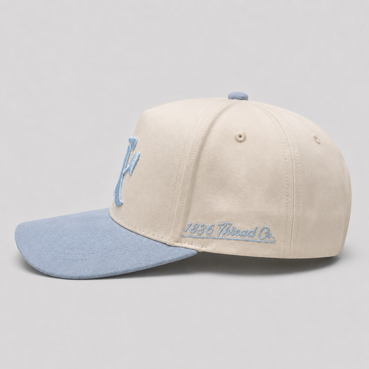 "TX" Snapback - Beige/Dusty Blue Suede