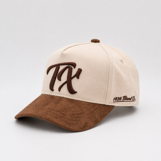 "TX" Snapback - Beige/Mocha Suede