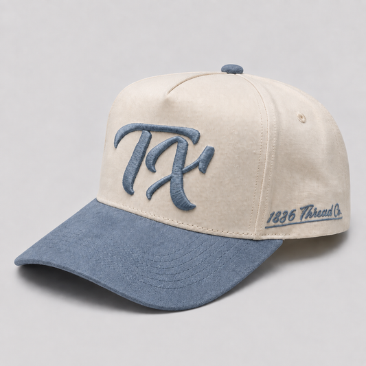 "TX" Snapback - Beige/Dusty Blue Suede