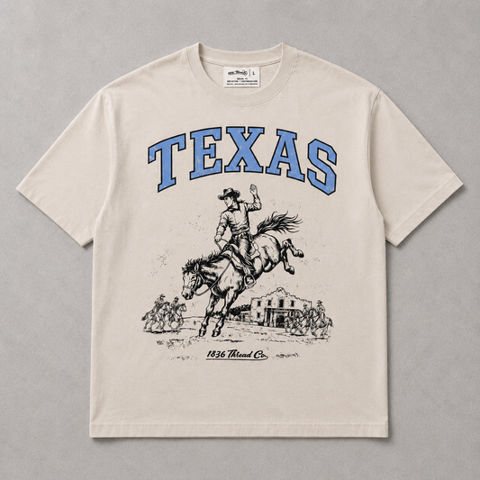 The '36 Tee — beige heavyweight cotton with vintage TEXAS arch graphic