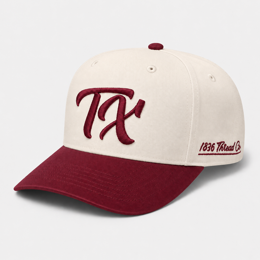 "TX" Snapback - Beige/Maroon
