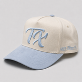 "TX" Snapback - Beige/Dusty Blue Suede