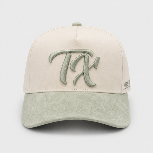 "TX" Snapback - Beige/Pistachio Suede
