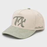 "TX" Snapback - Beige/Pistachio Suede