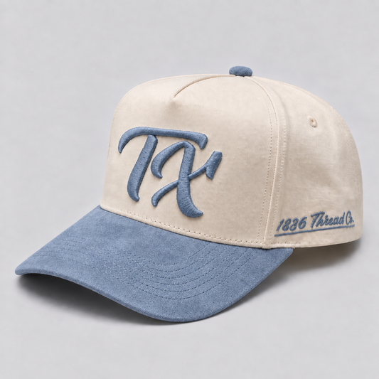 "TX" Snapback - Beige/Dusty Blue Suede