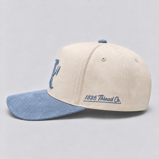"TX" Snapback - Beige/Dusty Blue Suede