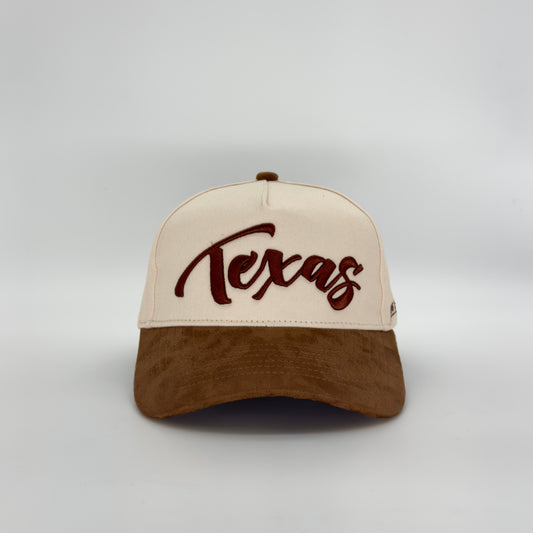 Vintage "Texas" Logo Snapback - Beige/Mocha Suede